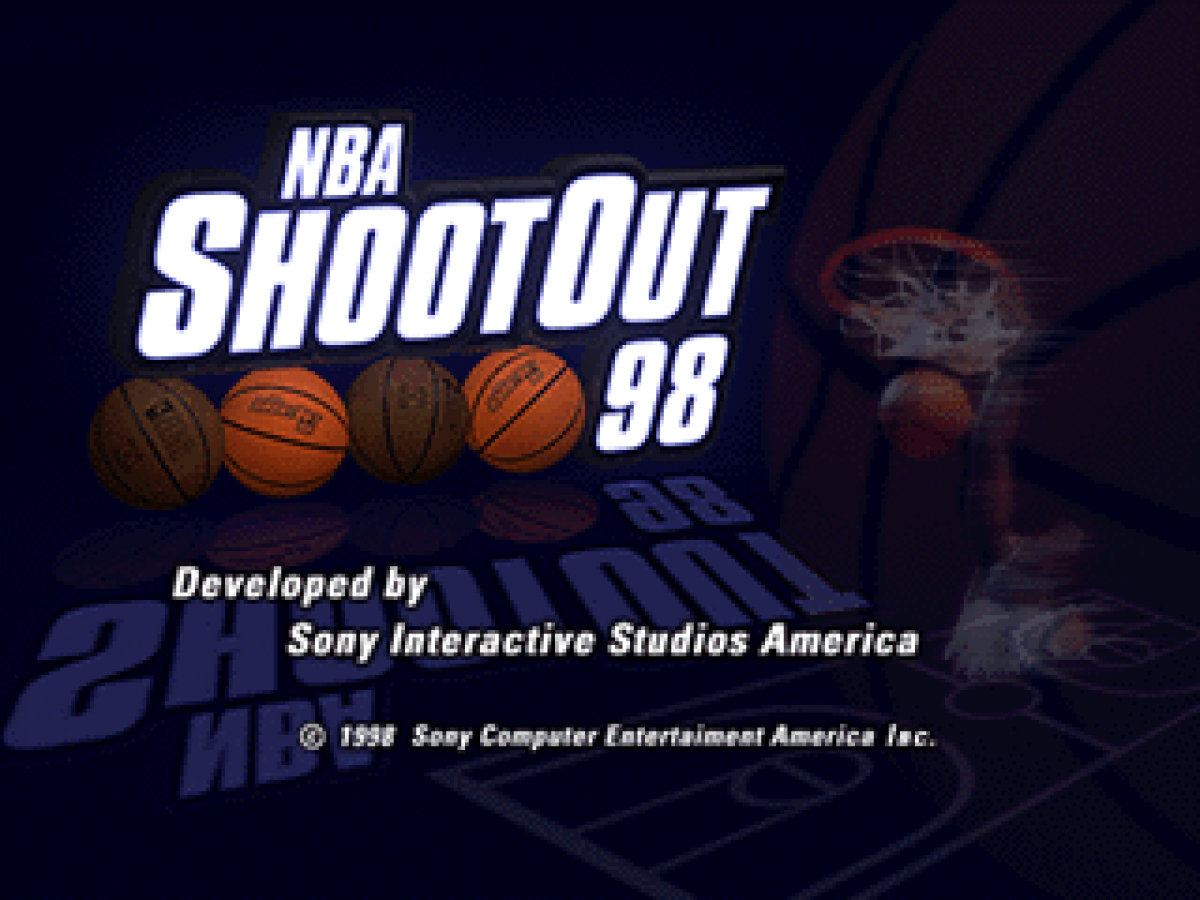 NBA ShootOut 98 title card for PlayStation 1 (PS1) retro basketball video game