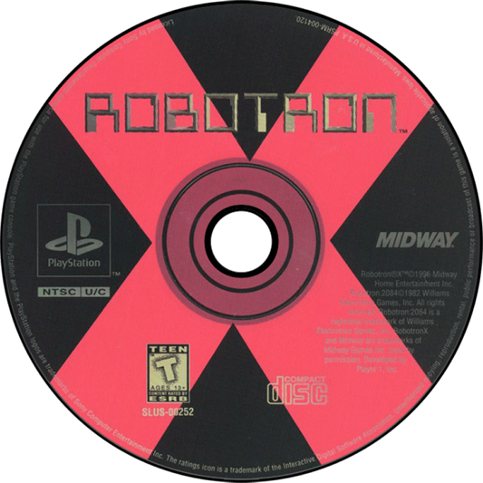 Robotron X PS1 PlayStation 1 twin stick shooter arcade action game fast paced robot combat survival wave based gameplay retro video game disc