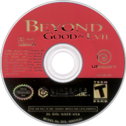 Beyond Good & Evil disc art for GameCube game featuring action adventure gameplay with exploration, puzzle solving, and sci-fi storytelling