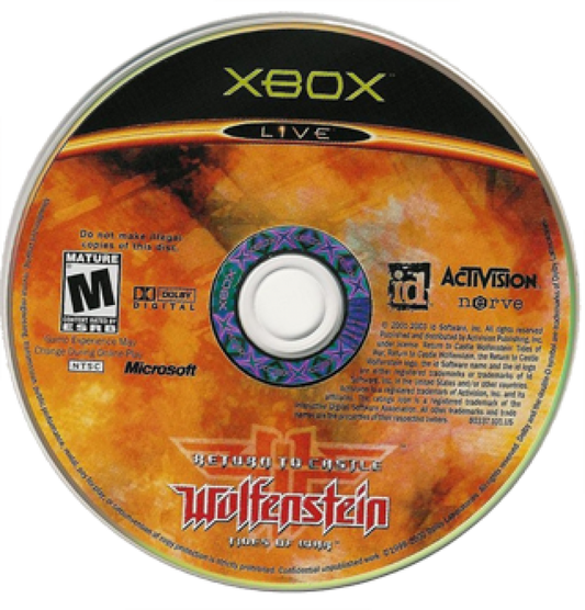 Return to Castle Wolfenstein: Tides of War disc for Xbox (XBOX) video game