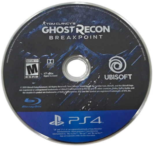 Tom Clancy's Ghost Recon: Breakpoint – PlayStation 4 (PS4) video game disc, tactical third-person shooter.