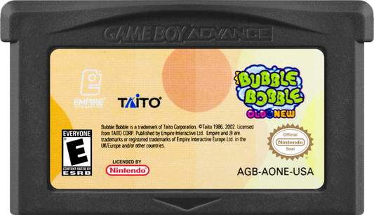 Bubble Bobble: New and Old game cartridge for Game Boy Advance (GBA) video game