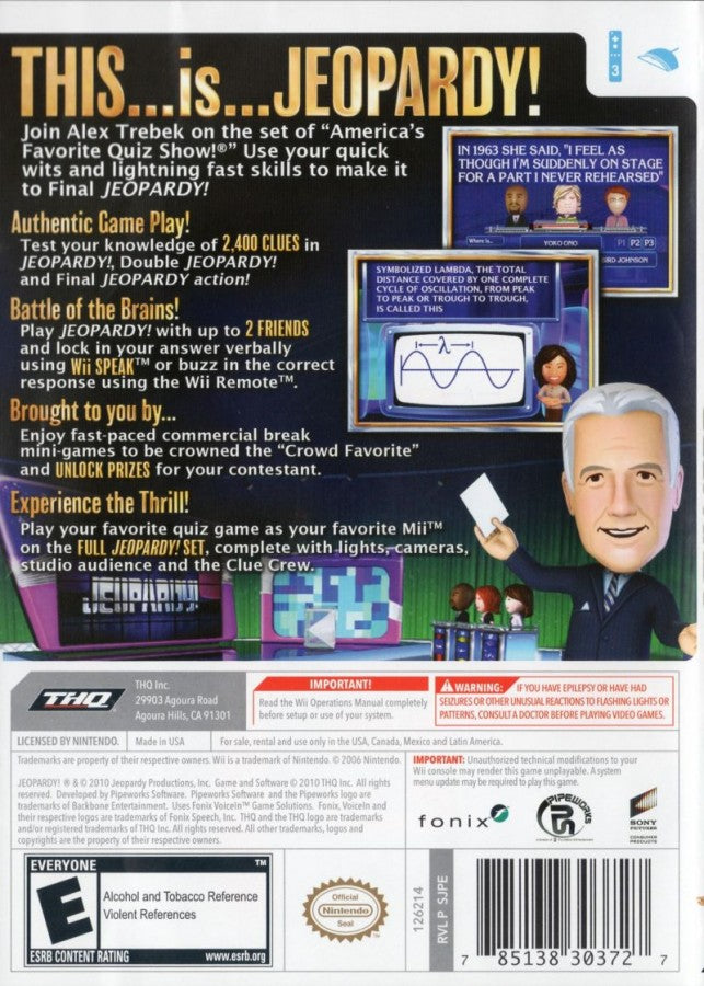 Jeopardy – Nintendo Wii (Wii) trivia game show party video game back of case