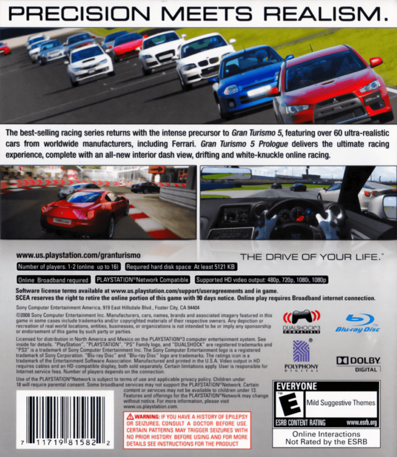 Gran Turismo 5 back cover art for PlayStation 3 (PS3) video game