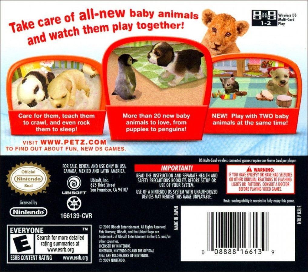 Petz: Nursery 2 back of case for Nintendo DS (DS) baby care simulation video game