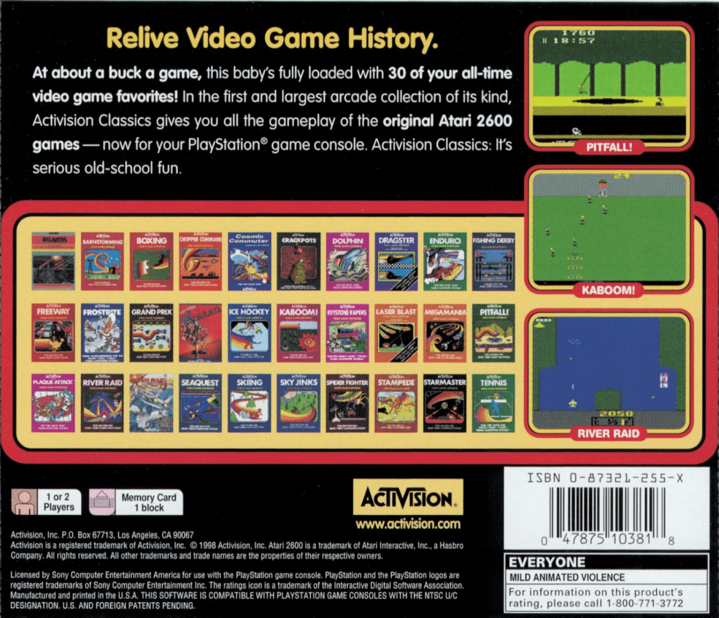 Activision Classics back cover art for PlayStation 1 (PS1) video game