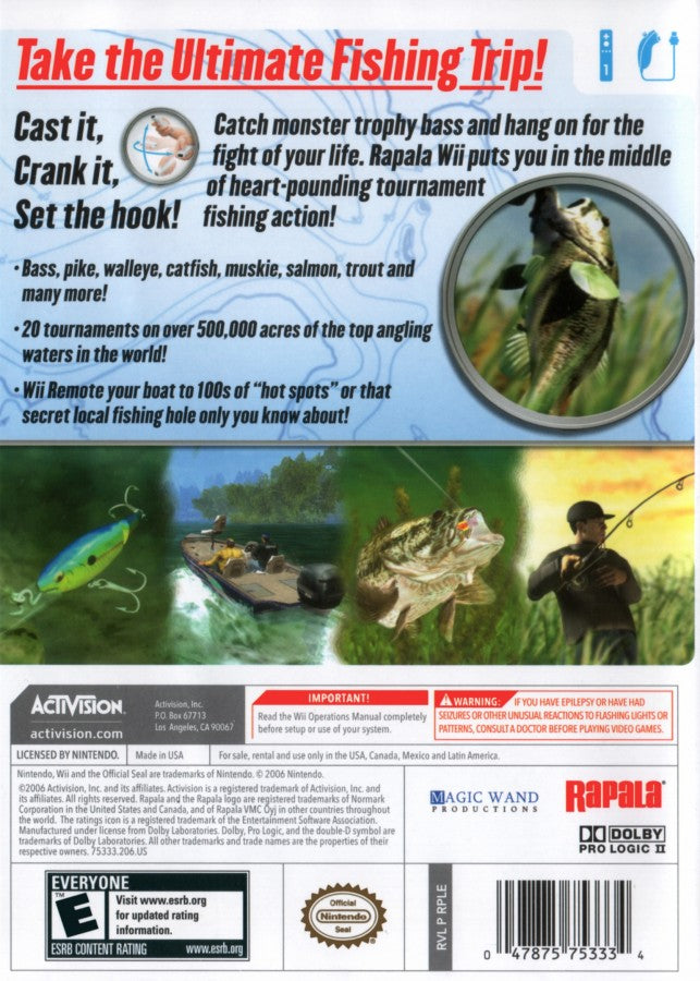 Rapala Tournament Fishing – Nintendo Wii (Wii) fishing simulation sports video game back of case