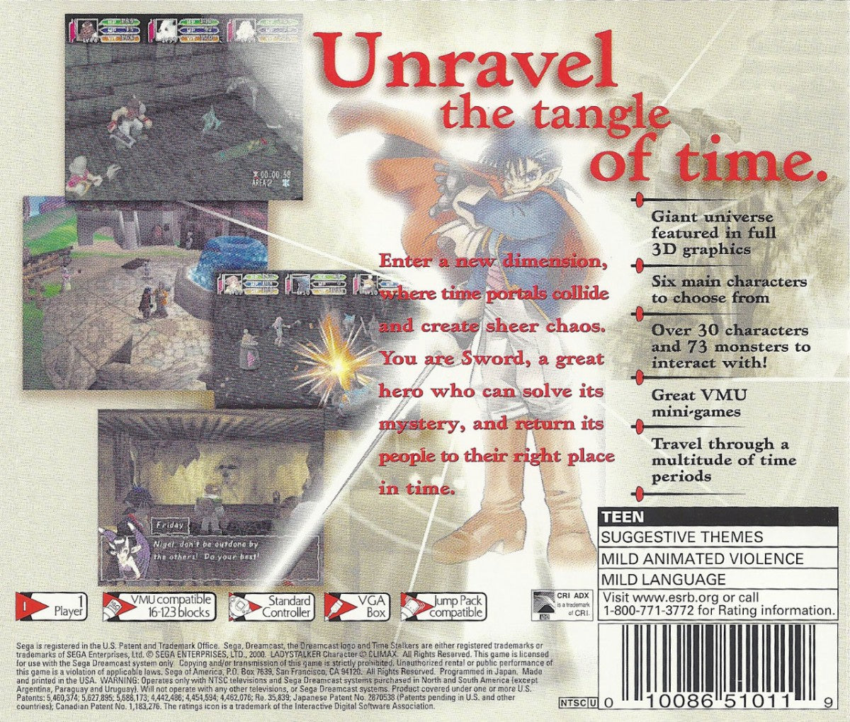 Time Stalkers Sega Dreamcast retro video game RPG back of case