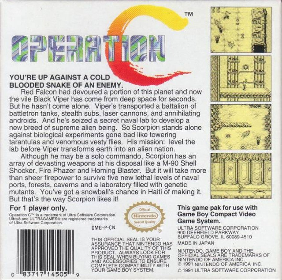 Operation C back cover art for Game Boy (GB) video game