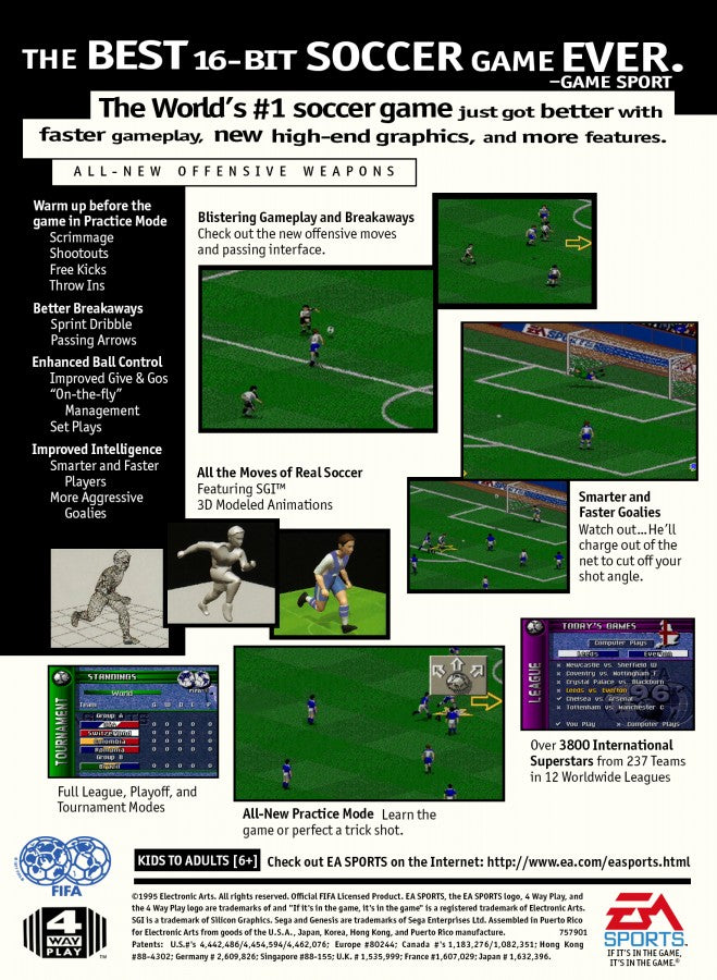FIFA 96 back cover art for Sega Genesis (GEN) video game