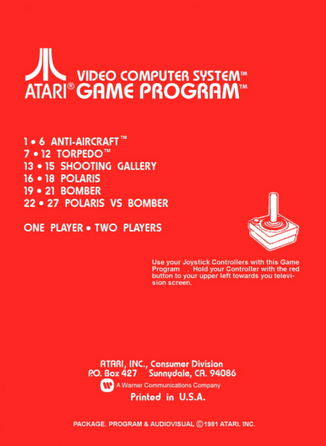 Air Sea Battle back cover art for Atari 2600 video game