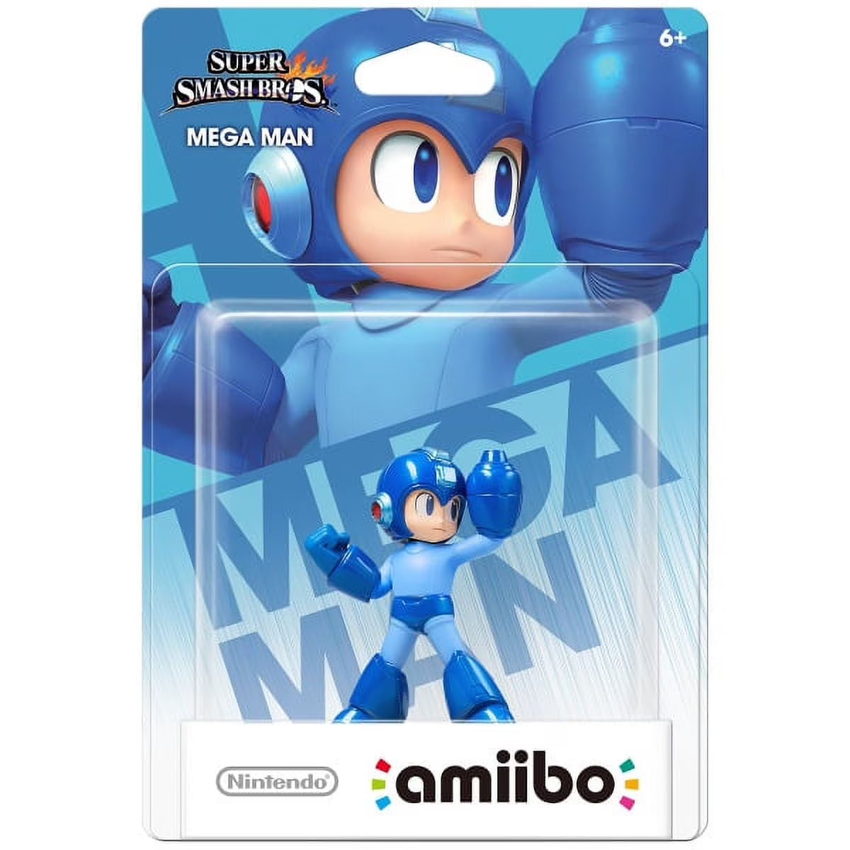 Mega Man Amiibo Super Smash Bros Nintendo Amiibo sealed collectible figure featuring Mega Man from the Mega Man series detailed character design Super Smash Bros styling NFC functionality compatible Nintendo games sealed packaging Amiibo collection display collectible and gaming accessory appeal