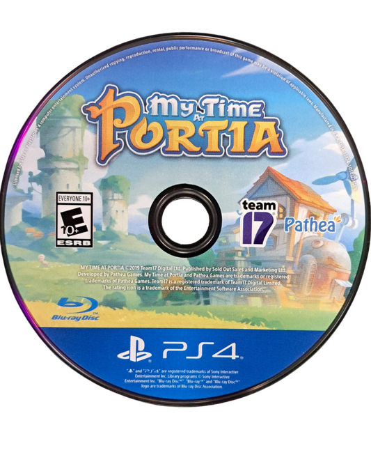 My Time at Portia retro PS4 video game My Time at Portia life simulation crafting farming adventure open world town building RPG inspired gameplay console release cover art disc