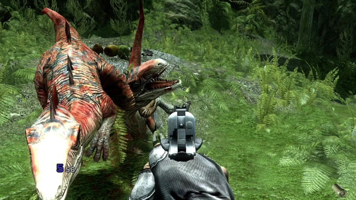 Jurassic: The Hunted gameplay for Xbox 360 (X360) first-person shooter dinosaur survival video game