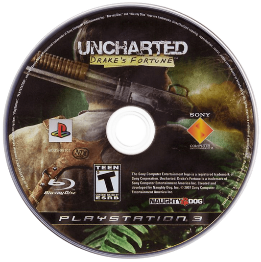 Uncharted: Drake's Fortune for PlayStation 3 (PS3) at Gamers INC, featuring an action-packed cinematic adventure with Nathan Drake as he hunts for the lost treasure of El Dorado in a thrilling blend of exploration and intense gunplay disc