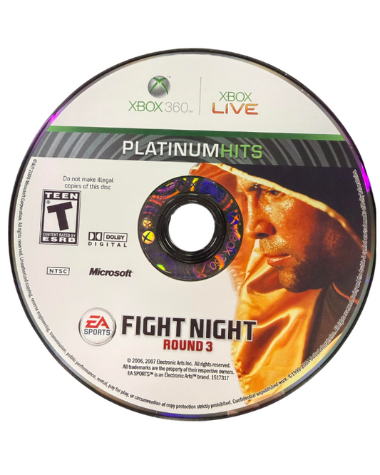 Fight Night Round 3 Platinum Hits Xbox 360 boxing game featuring realistic next-gen graphics ESPN presentation career mode create-a-boxer online multiplayer and intense one-on-one prizefighting action by EA Sports disc