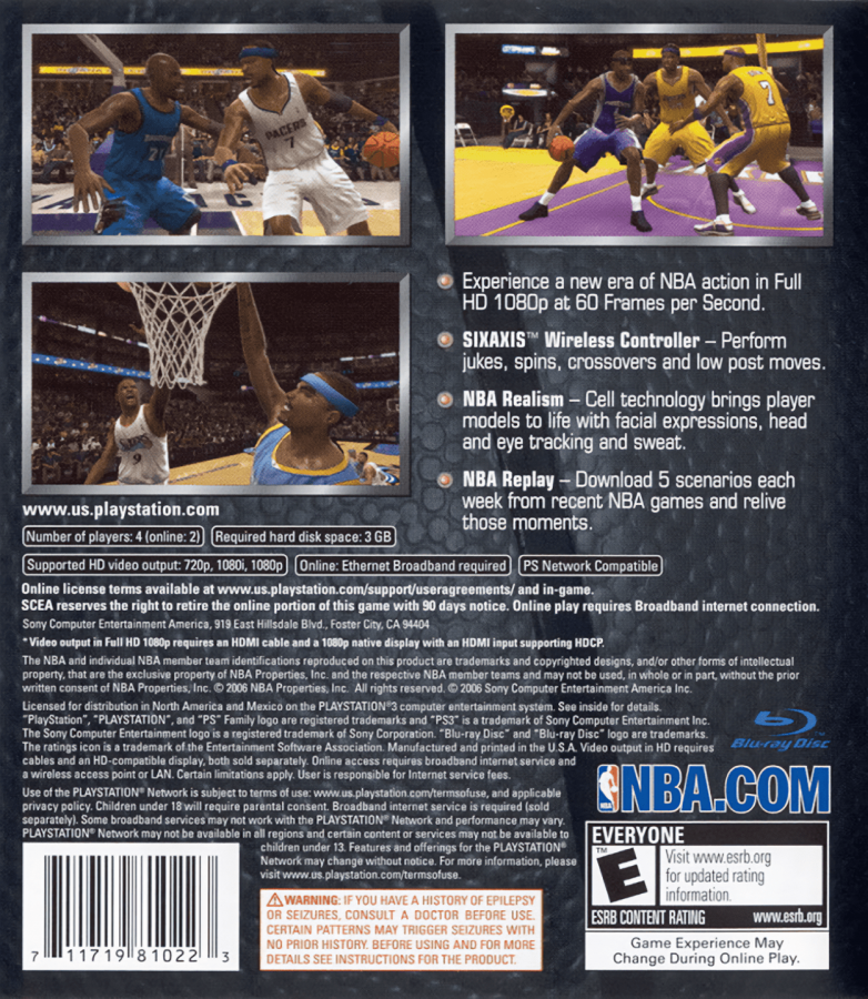 NBA 07 back cover art for PlayStation 3 (PS3) video game