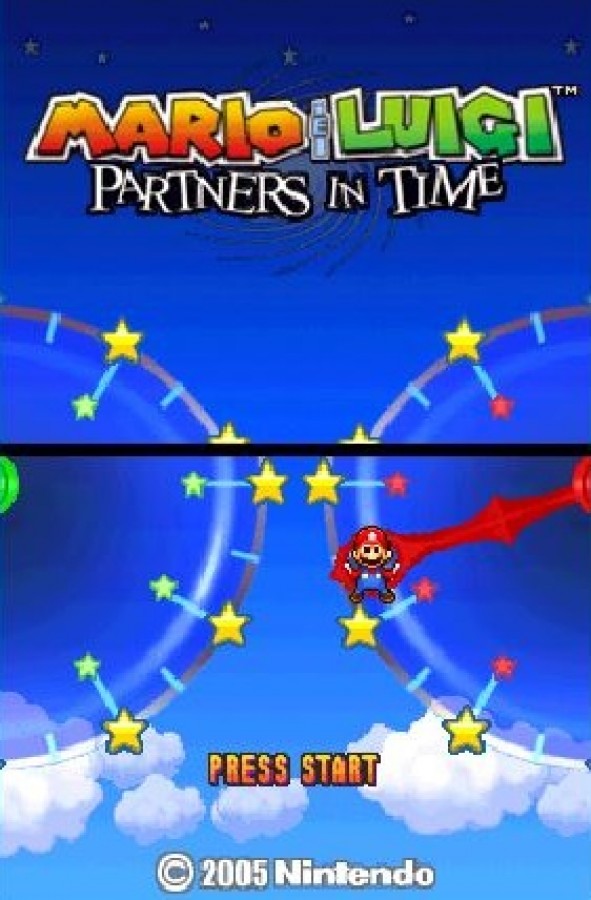 Mario & Luigi: Partners in Time start screen for Nintendo DS (DS) RPG adventure video game