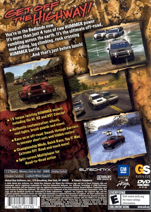 Hummer Badlands back cover art for PlayStation 2 (PS2) video game