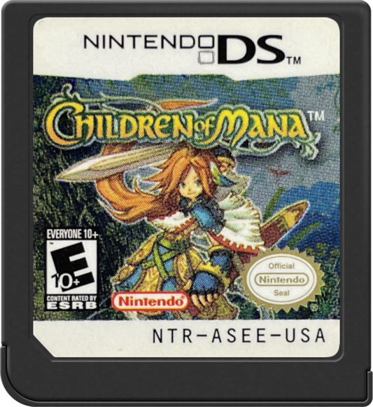Children of Mana Nintendo DS game featuring action RPG gameplay with real time combat dungeon exploration character progression and cooperative multiplayer in the Mana series fantasy world cartridge