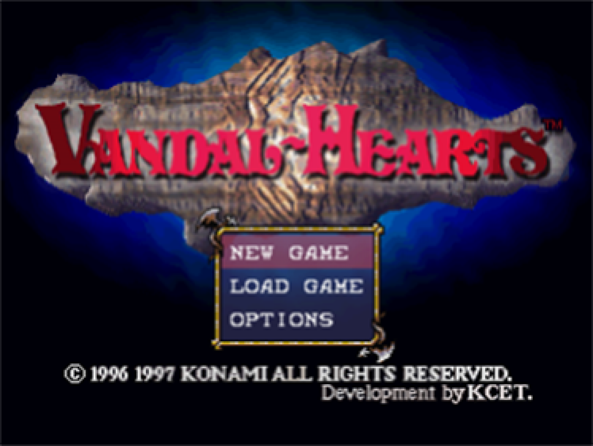 Vandal Hearts title card for PlayStation 1 (PS1) tactical role-playing video game