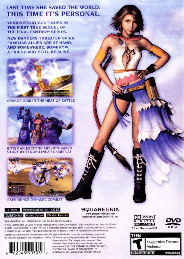 Final Fantasy X-2 Greatest Hits back cover art for Playstation 2 Role Playing video game.