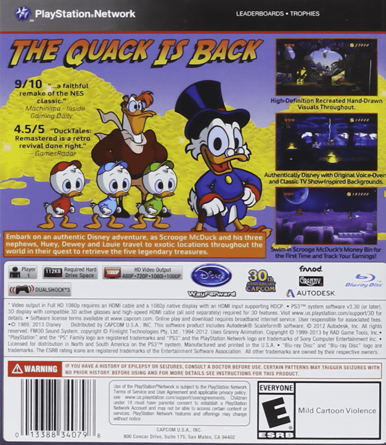 DuckTales Remastered back cover art for PlayStation 3 (PS3) video game