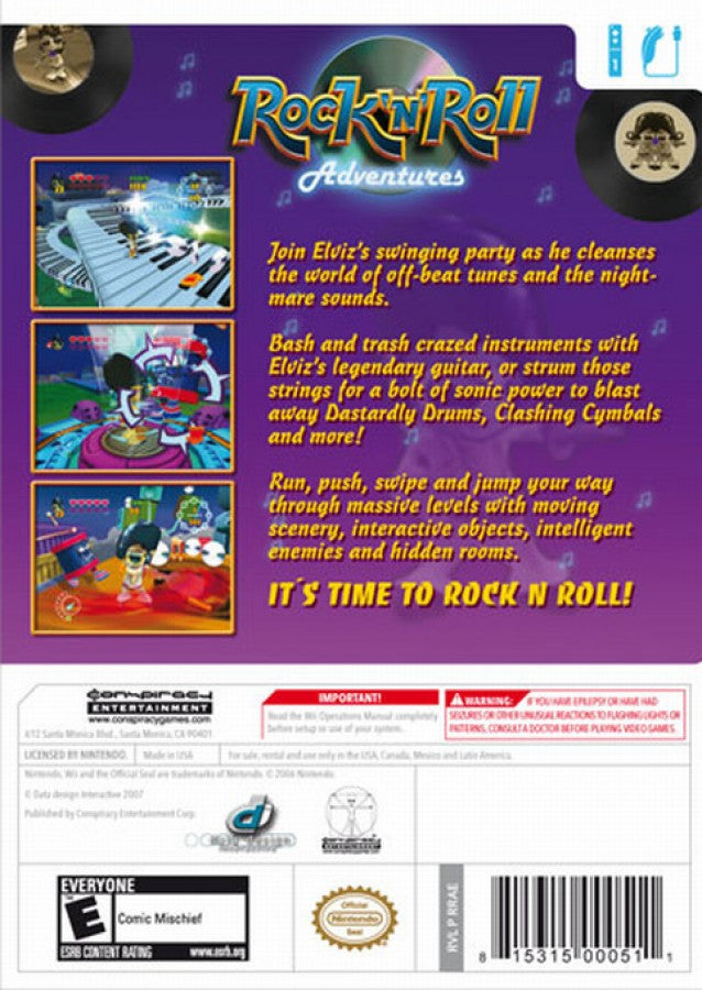Rock 'n Roll Adventures – Nintendo Wii (Wii) platformer rhythm action video game back of case