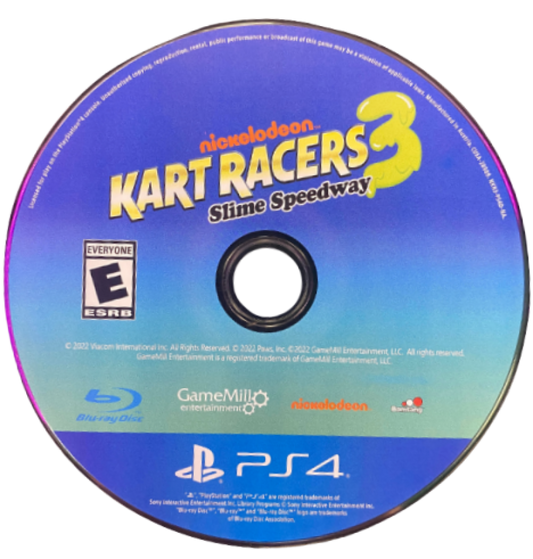 Nickelodeon Kart Racers 3: Slime Speedway – PlayStation 4 (PS4) video game disc, cartoon character kart racing game.