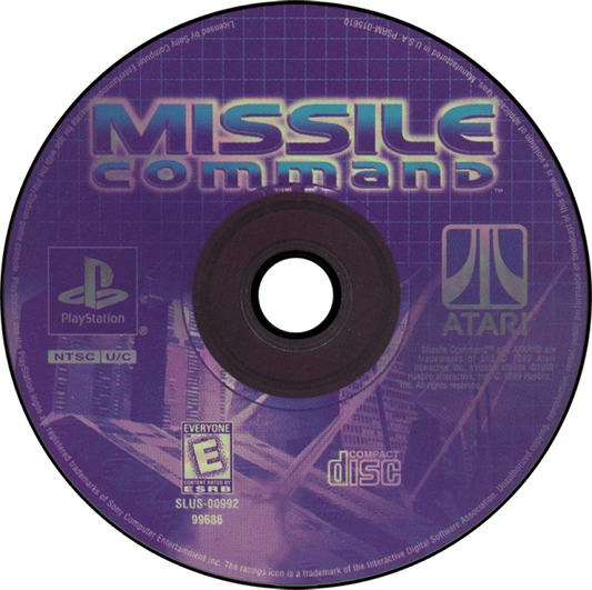 Missile Command PlayStation PS1 for arcade shooter video game fans featuring classic missile defense gameplay fast paced action strategic targeting city protection endless enemy waves retro arcade challenges updated PlayStation experience collectible gaming appeal game disc