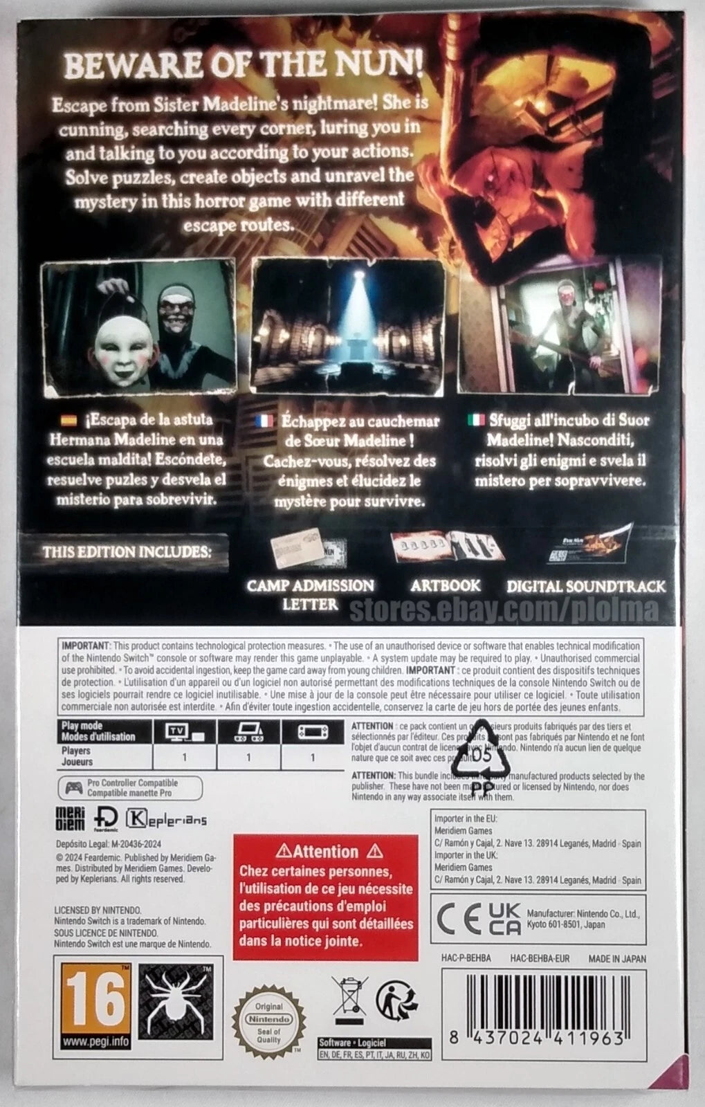 Evil Nun The Broken Mask Unholy Edition special edition PAL import release featuring survival horror gameplay with stealth mechanics puzzle solving and a dark storyline set in a haunted school with exclusive edition content back cover