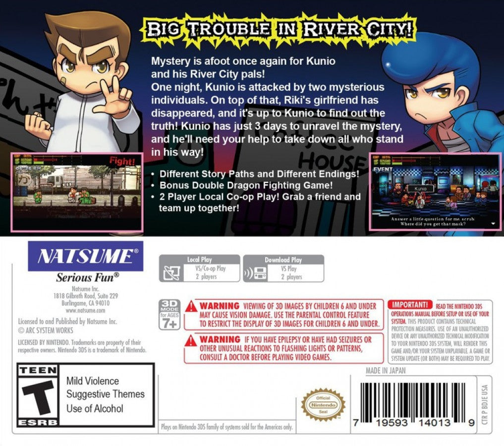 River City: Rival Showdown back of case for Nintendo 3DS (3DS) beat 'em up action video game