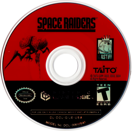 Space Raiders GameCube GC video game, arcade-style shooter, space combat adventure, action gameplay, multiplayer, Nintendo GameCube title disc