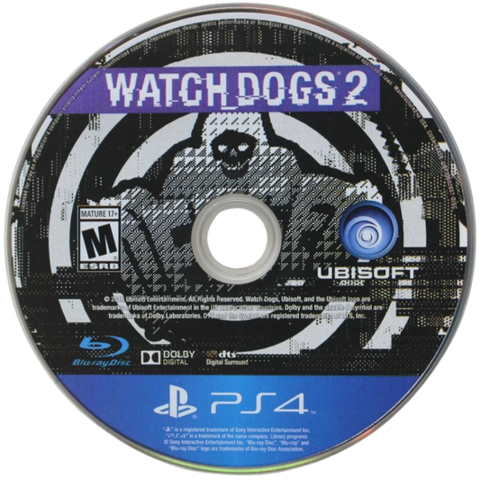 Watch Dogs 2 – PlayStation 4 (PS4) video game disc, open-world action-adventure.