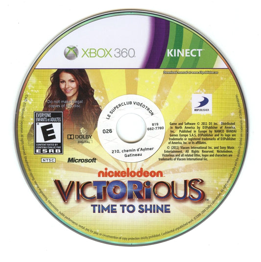 Victorious: Time to Shine disc for Xbox 360 (X360) motion-controlled musical adventure video game