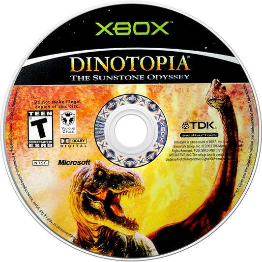 Dinotopia Sunstone Odyssey retro Xbox video game Dinotopia fantasy adventure dinosaur world exploration action puzzle solving story driven console title Xbox release disc