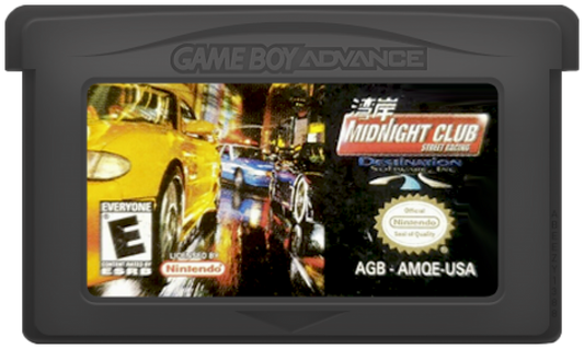 Midnight Club Street Racing Game Boy Advance cartridge for retro video game featuring open world street racing gameplay illegal urban racing fast paced arcade driving car customization night city environments and portable handheld racing action on the GBA system