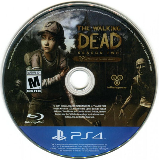 The Walking Dead: Season Two – PlayStation 4 (PS4) video game disc, episodic interactive drama adventure.