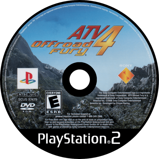 ATV Offroad Fury 4 for PlayStation 2 off road racing video game featuring expansive open environments licensed ATVs stunt challenges competitive multiplayer modes and fast paced extreme sports racing experience disc