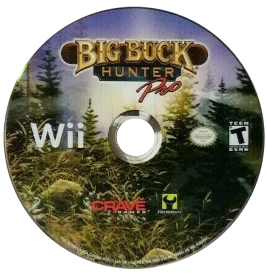 Big Buck Hunter Pro Wii inspired design featuring arcade hunting simulation aesthetic outdoor wilderness environments motion controlled shooting gameplay competitive score chasing wildlife tracking action family friendly sports entertainment nostalgic Nintendo Wii presentation disc