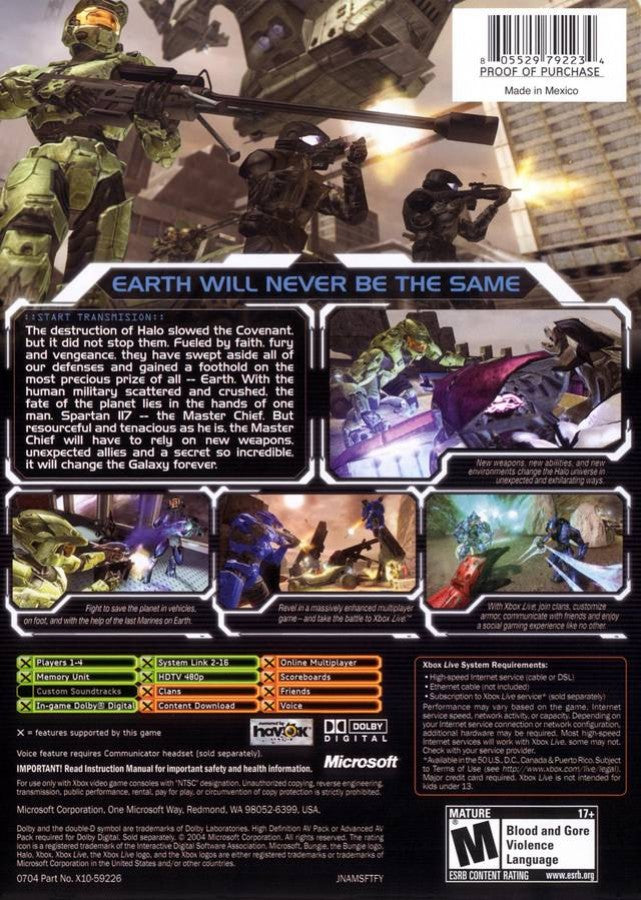 Halo 2 back cover art for Xbox XBOX video game