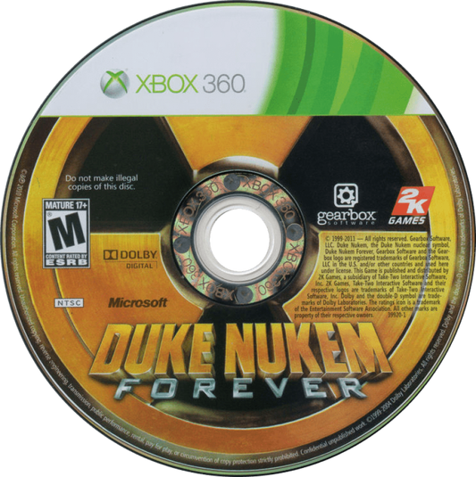 Duke Nukem Forever disc for Xbox 360 (X360) first-person shooter video game