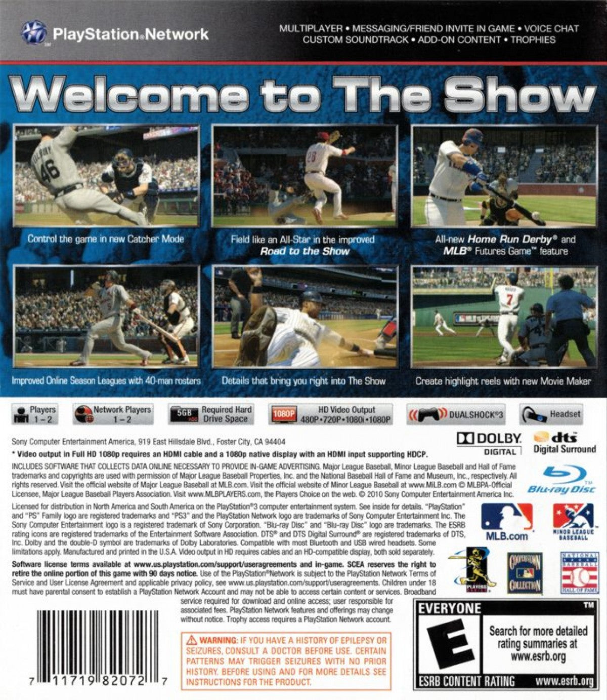 MLB 10 The Show retro PlayStation 3 video game featuring realistic baseball gameplay, MLB sports simulation, multiplayer competition and classic PS3 entertainment - back of case