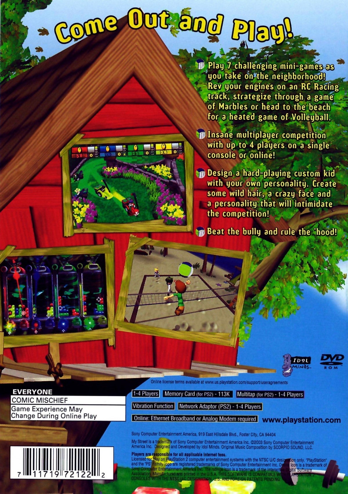 My Street for PlayStation 2 party mini game collection featuring neighborhood competitions multiplayer modes arcade style challenges family friendly gameplay back cover