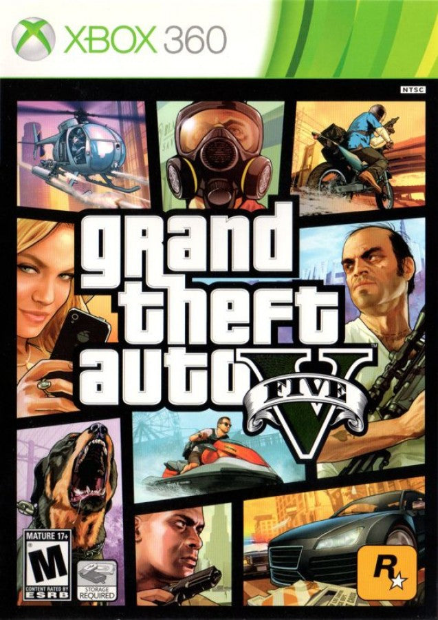 Grand Theft Auto V cover art for Xbox 360 (X360) open-world action-adventure video game