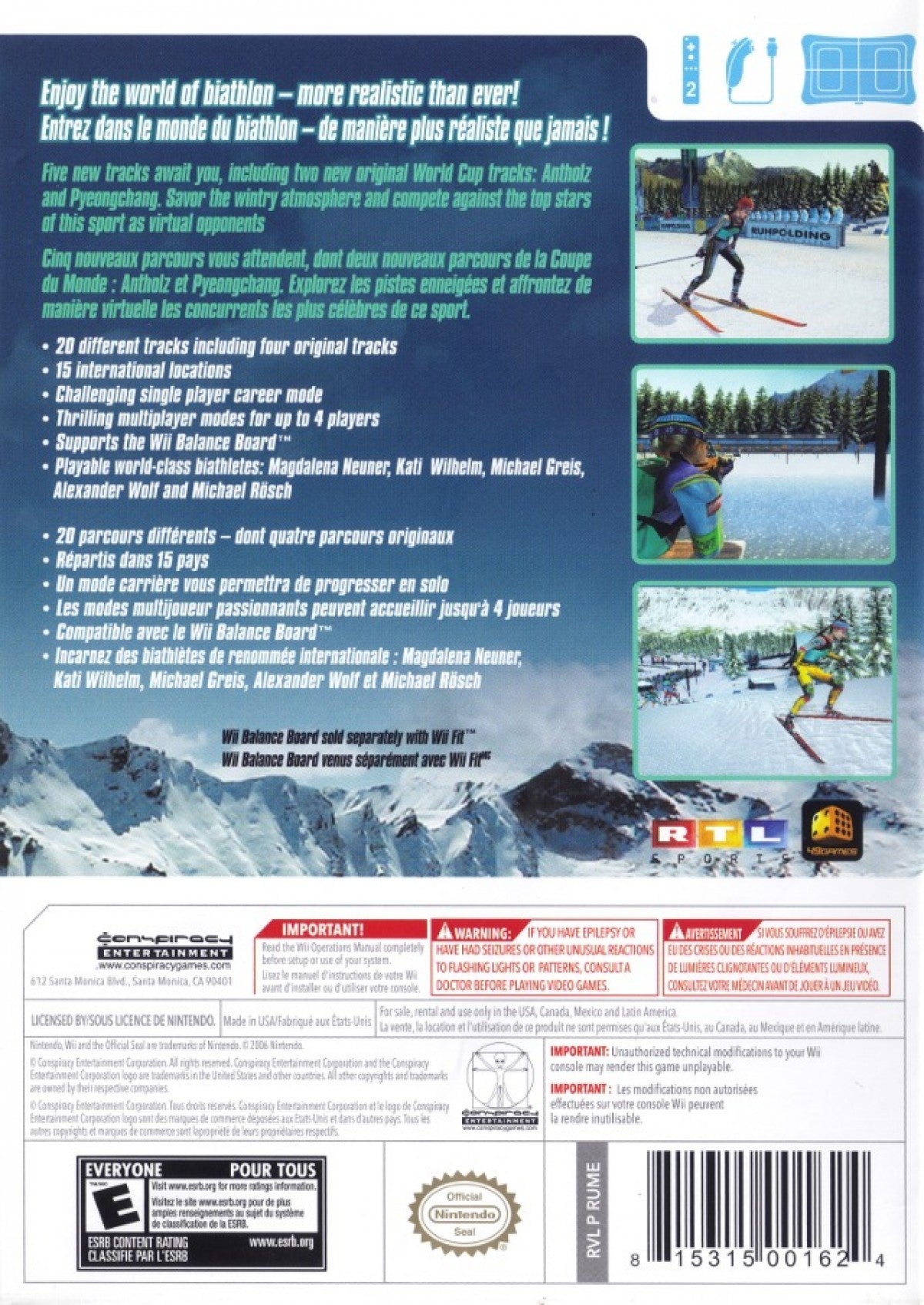 Ski and Shoot – Nintendo Wii (Wii) biathlon skiing shooting sports simulation video game back of case