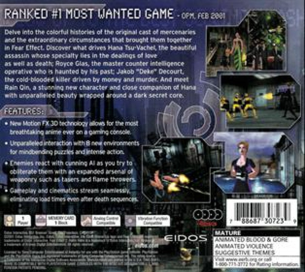 Fear Effect 2: Retro Helix back of case for PlayStation 1 (PS1) retro video game