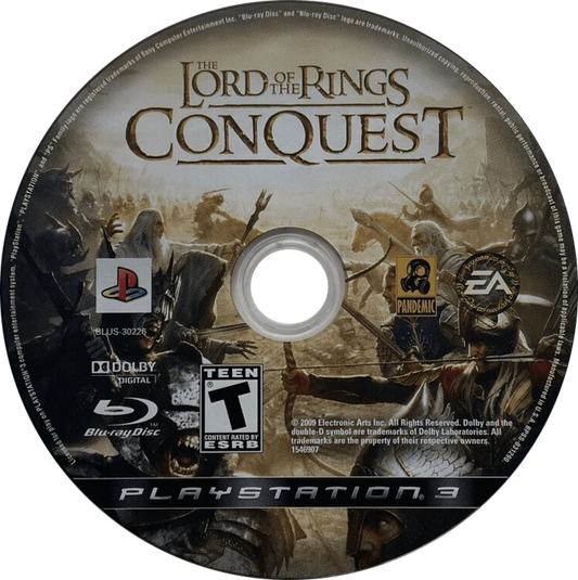 The Lord of the Rings Conquest PlayStation 3 PS3 video game featuring action combat gameplay based on The Lord of the Rings epic battles Middle earth exploration playable heroes and villains melee ranged and magic combat multiplayer action fantasy adventure PlayStation 3 retro video game collection collectible gaming appeal game disc