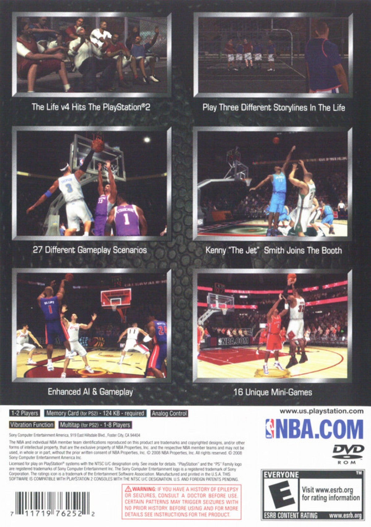 NBA 09 The Inside game for the PlayStation 2 featuring basketball gameplay with NBA teams and players story driven career mode quick play options and realistic on court action back cover