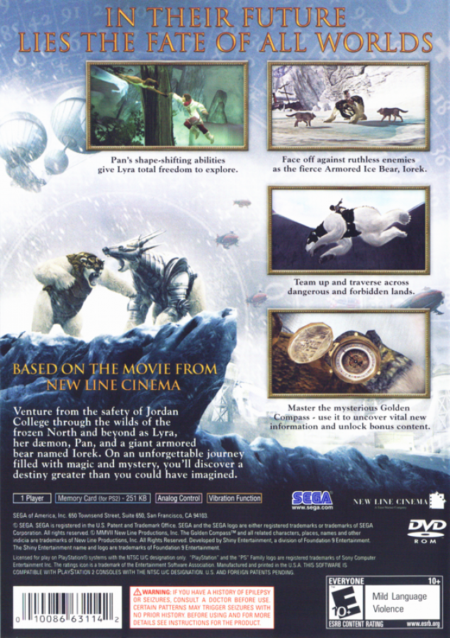 The Golden Compass – PlayStation 2 (PS2) video game back of case, action-adventure fantasy.